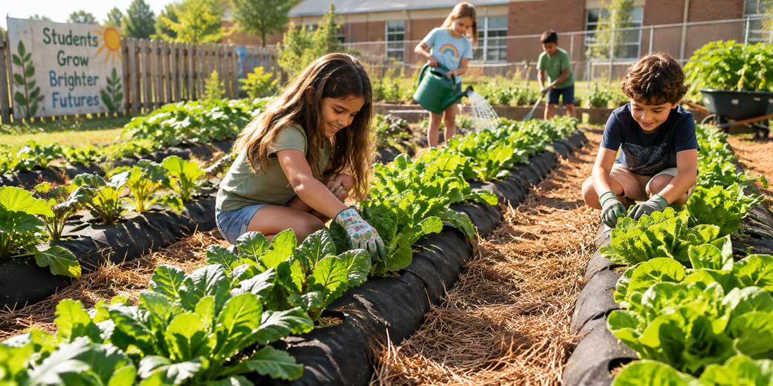 children caring for a school garden