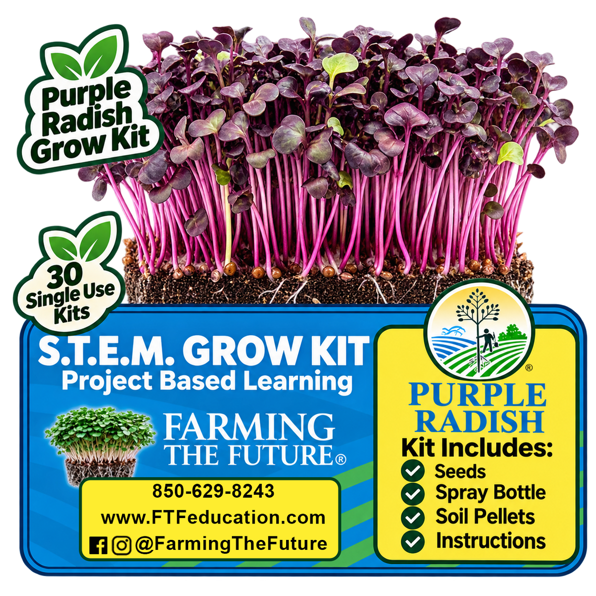 Purple Radish STEM grow kit for K-12 classrooms with 30 student gardening kits for hands-on, project-based learning by Farming the Future.