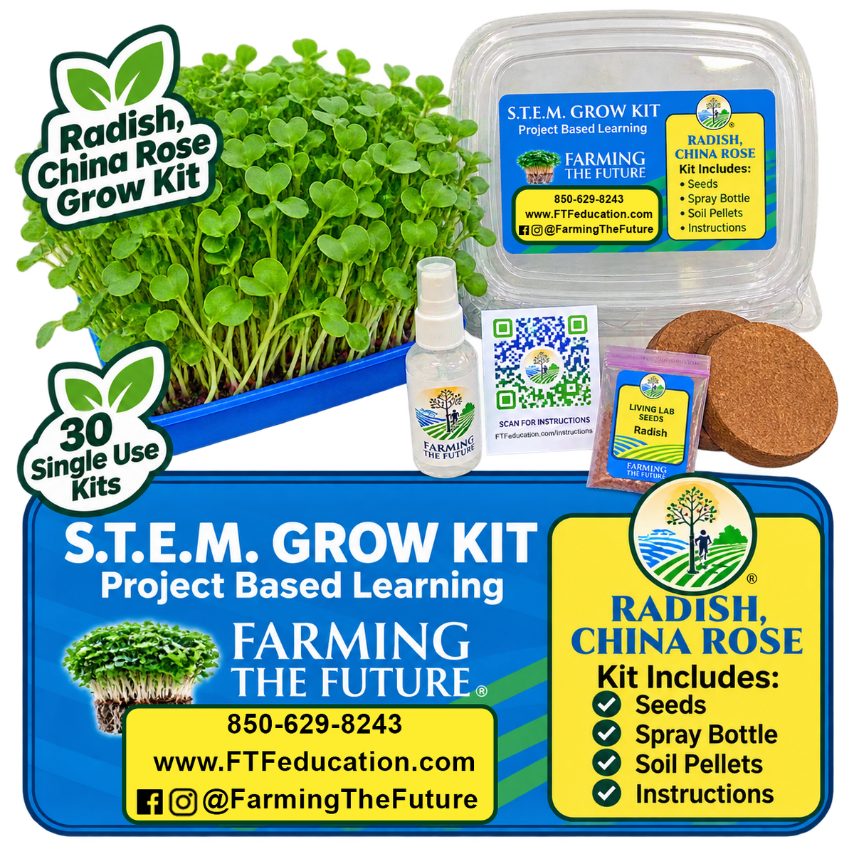 China Rose Radish STEM grow kit for K-12 classrooms with 30 student gardening kits for hands-on, project-based learning by Farming the Future.